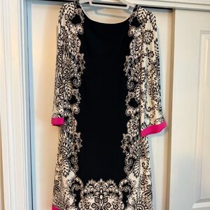Eliza J Black and White Dress with Pink Trim